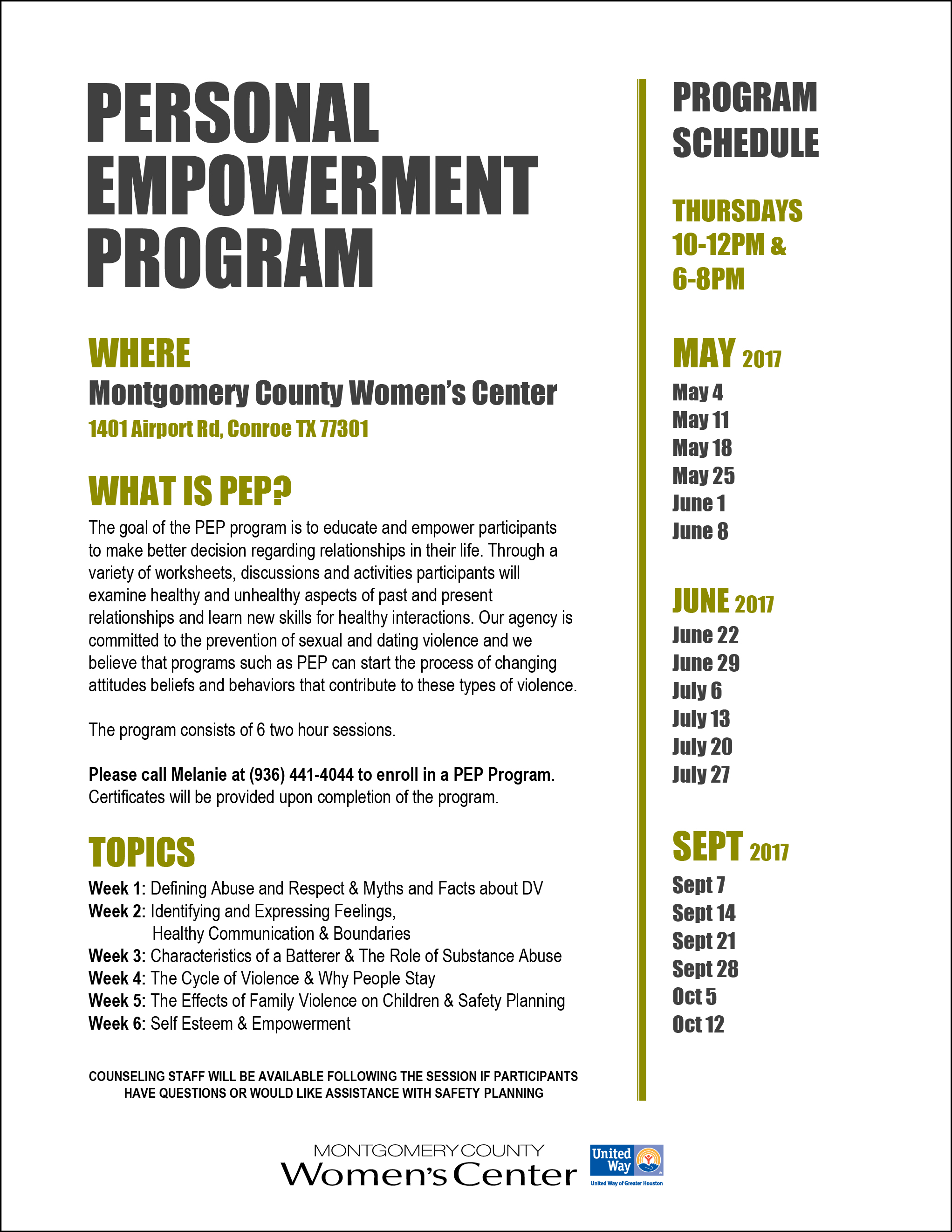Flyer for personal empowerment programs