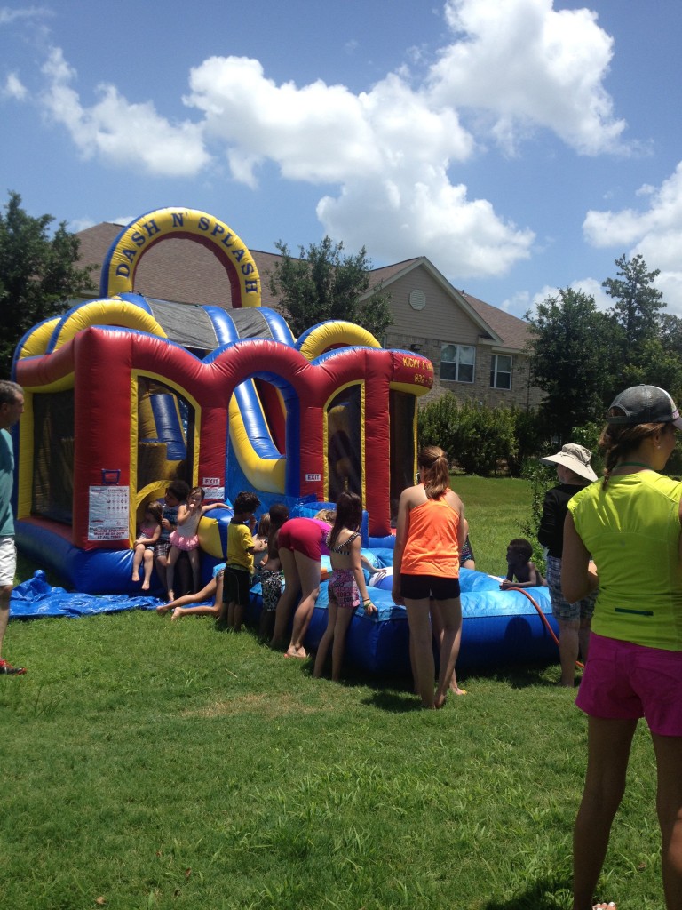 kids on water slide